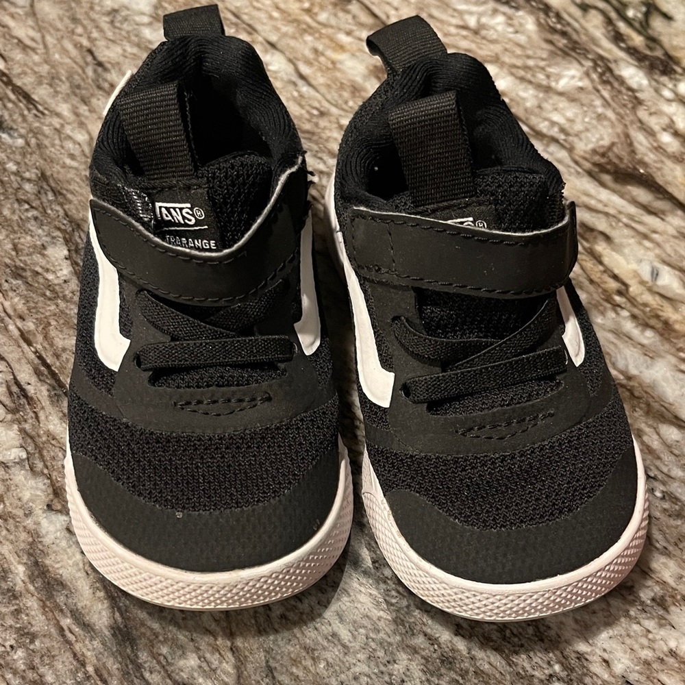 Vans Kids Black and White Velcro Sneakers